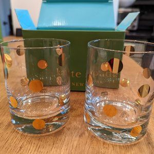 Kate Spade - Pearl Place, Set of 4 Glasses! Gold Polka Dot
